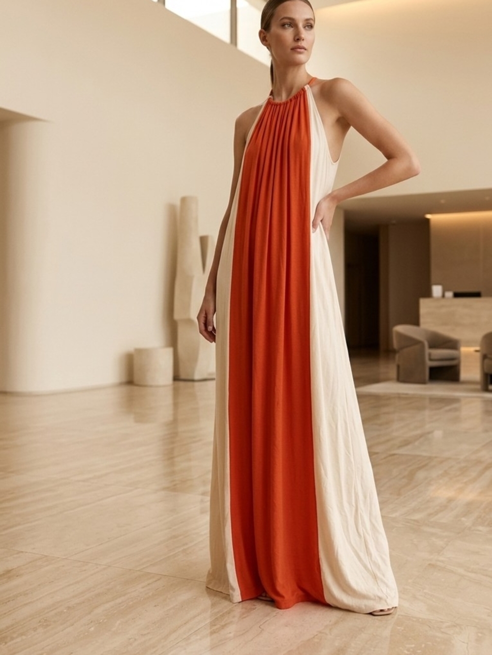 Ella Moss Orange and Cream Halter Maxi Dress Size:S - Picture 15 of 16